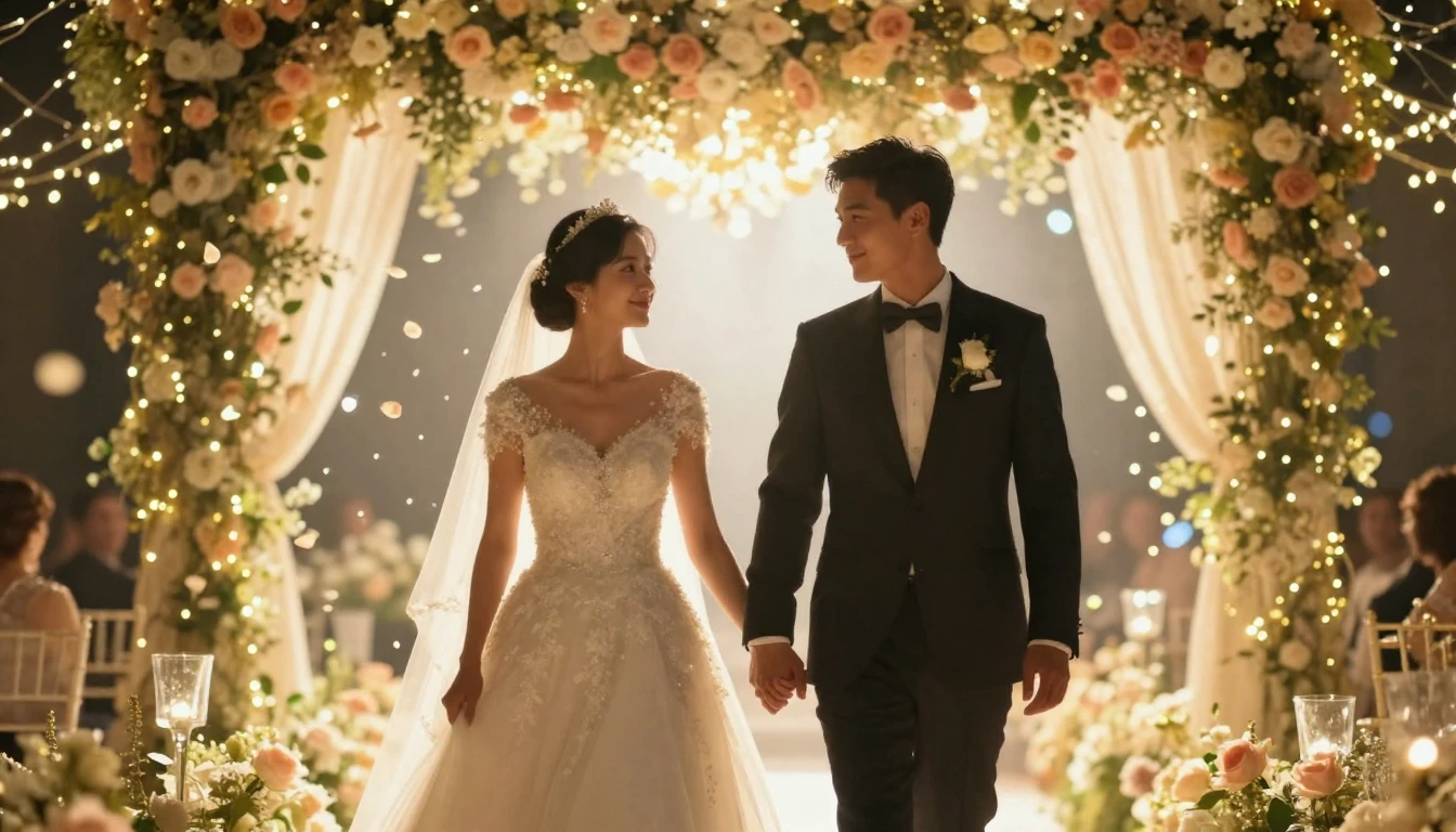 A breathtaking and romantic cinematic shot of a newlywed cou...