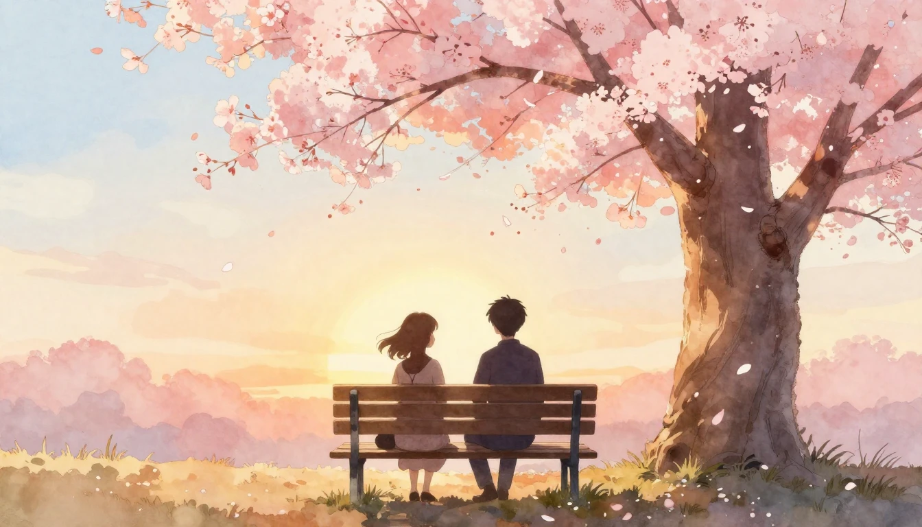 A beautiful watercolor painting depicting two silhouettes of...