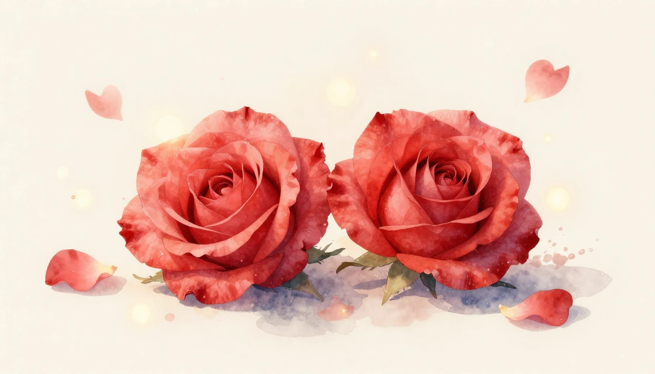 A beautiful watercolor painting of two delicate red roses le...