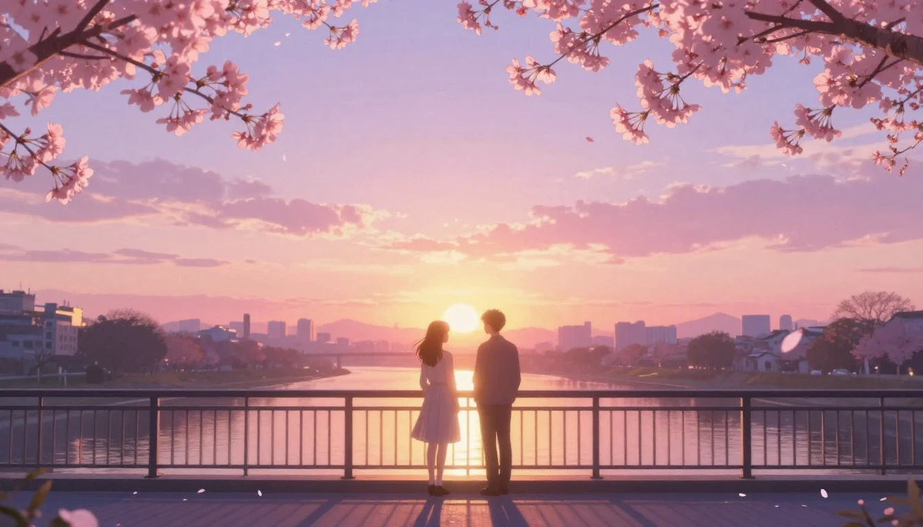 A breathtakingly beautiful scene of two glowing silhouettes ...