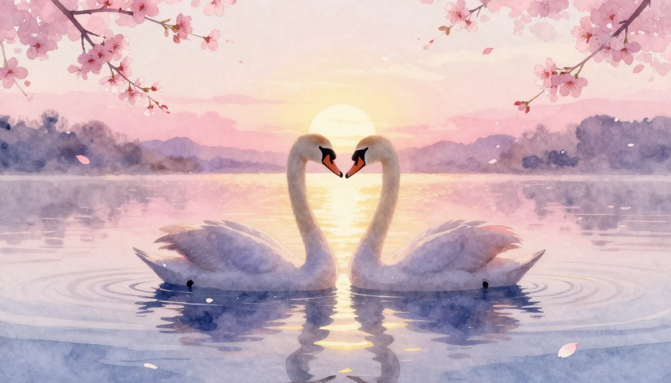 A delicate watercolor painting of two intertwined silhouette...