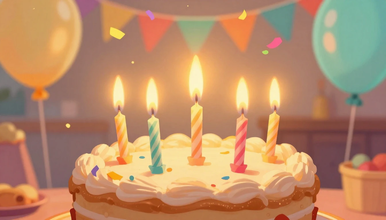 A warm and colorful illustration of a birthday celebration, ...