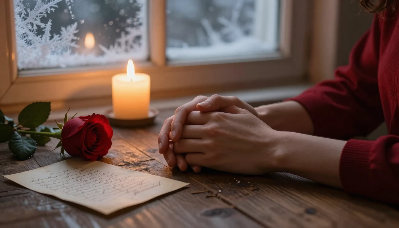 A romantic and intimate composition showing two hands gently...