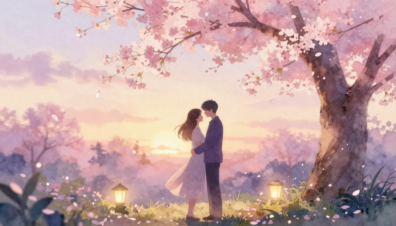 A dreamy and ethereal watercolor painting of two intertwined...
