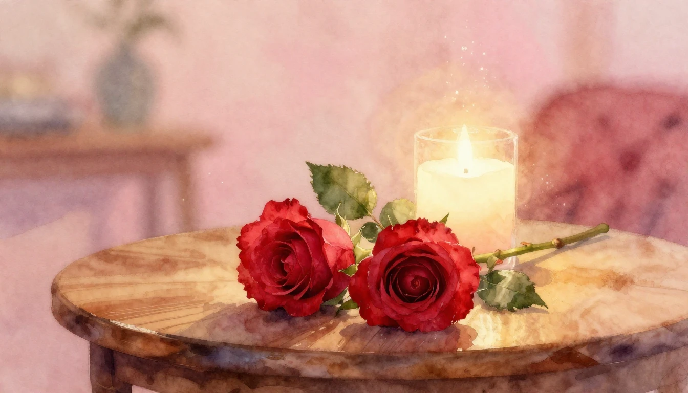 A dreamy and ethereal watercolor painting of two delicate re...