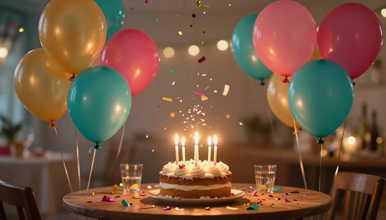 A vibrant and festive scene depicting a celebration. Colorfu...