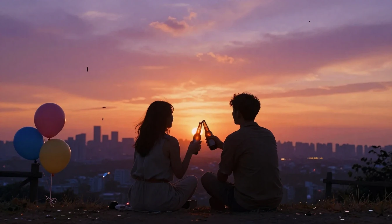 A warm and inviting image showing two silhouetted figures si...