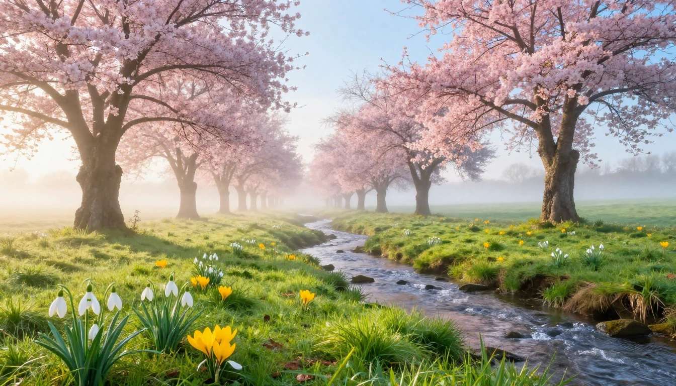 A breathtaking landscape depicting the very beginning of spr...