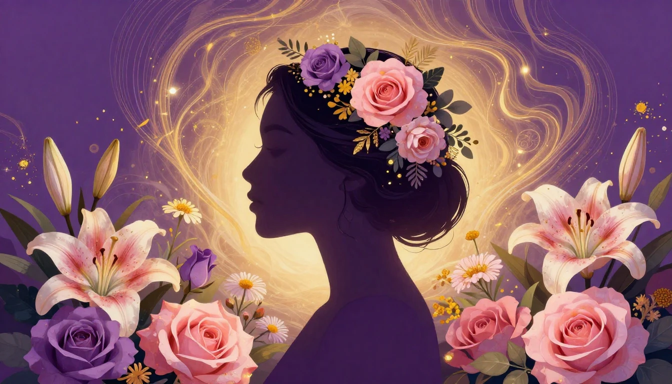 A vibrant and symbolic illustration celebrating womanhood. T...