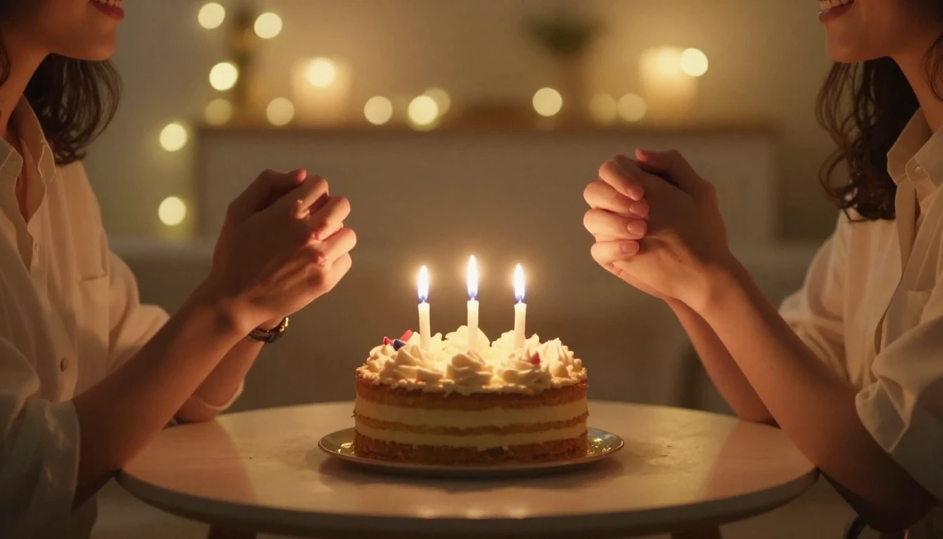 A romantic and cozy birthday setting, cinematic style. A sma...
