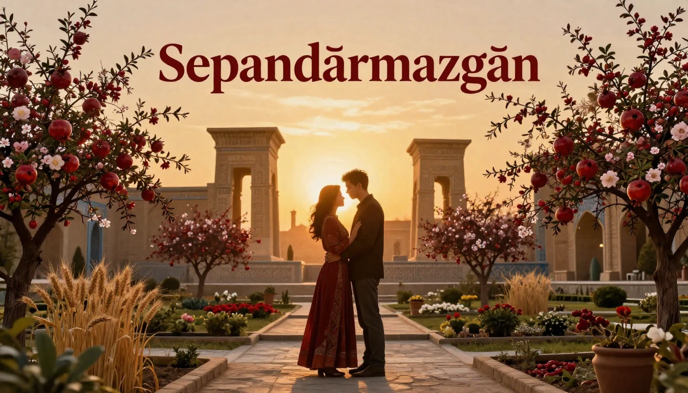 A romantic music album cover celebrating Sepandārmazgān. The...