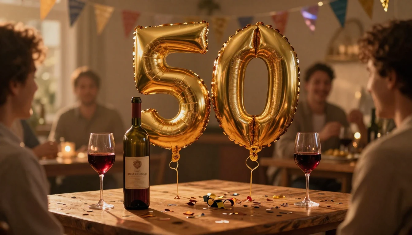 A festive and warm celebration of a 50th birthday. In the ce...
