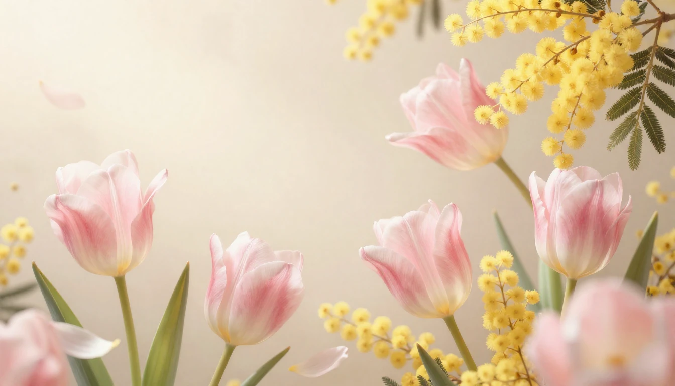 A delicate and artistic composition featuring blooming sprin...