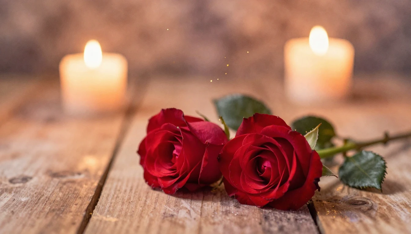 A soft watercolor painting of two delicate red roses intertw...