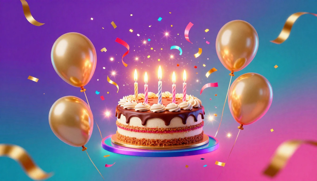 A vibrant and festive birthday album cover concept. The scen...