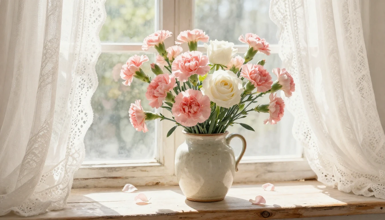 A soft watercolor painting of a beautiful bouquet of pink ca...