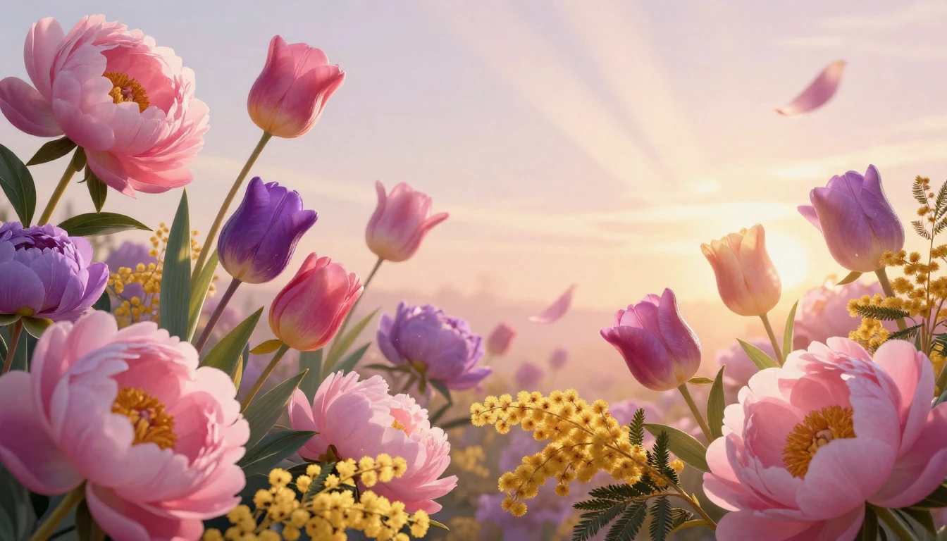 A vibrant and artistic composition featuring a variety of bl...