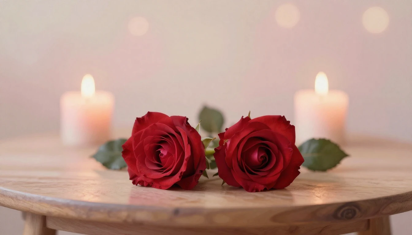 A soft and ethereal painting depicting two delicate red rose...