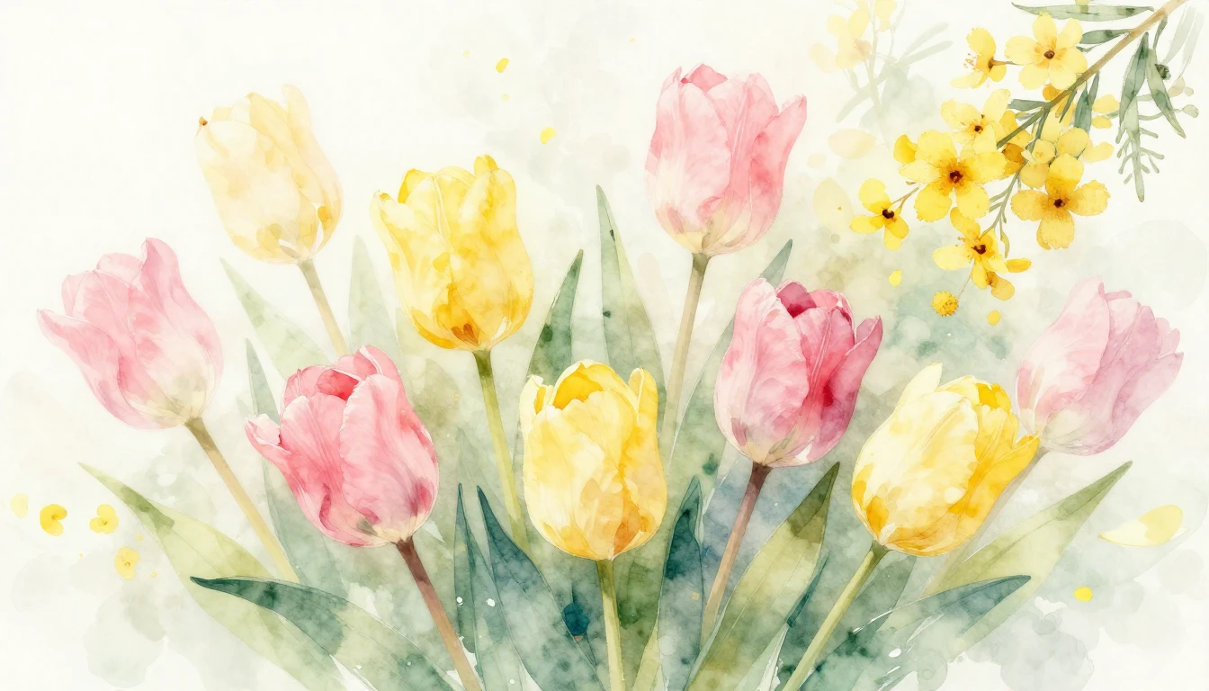 A delicate watercolor painting of blooming spring flowers li...