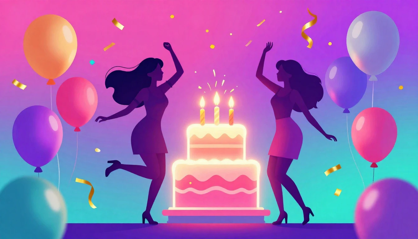 A vibrant and festive illustration celebrating a birthday. T...