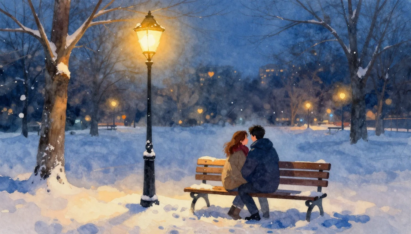 A romantic and soft watercolor painting of a couple sitting ...