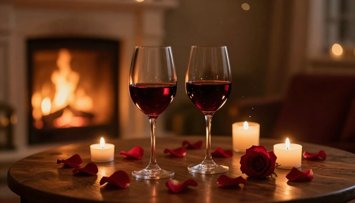 A dreamy and romantic scene featuring two elegant glasses of...