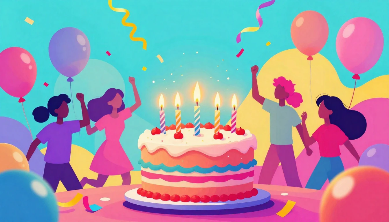A vibrant and energetic birthday celebration scene, digital ...
