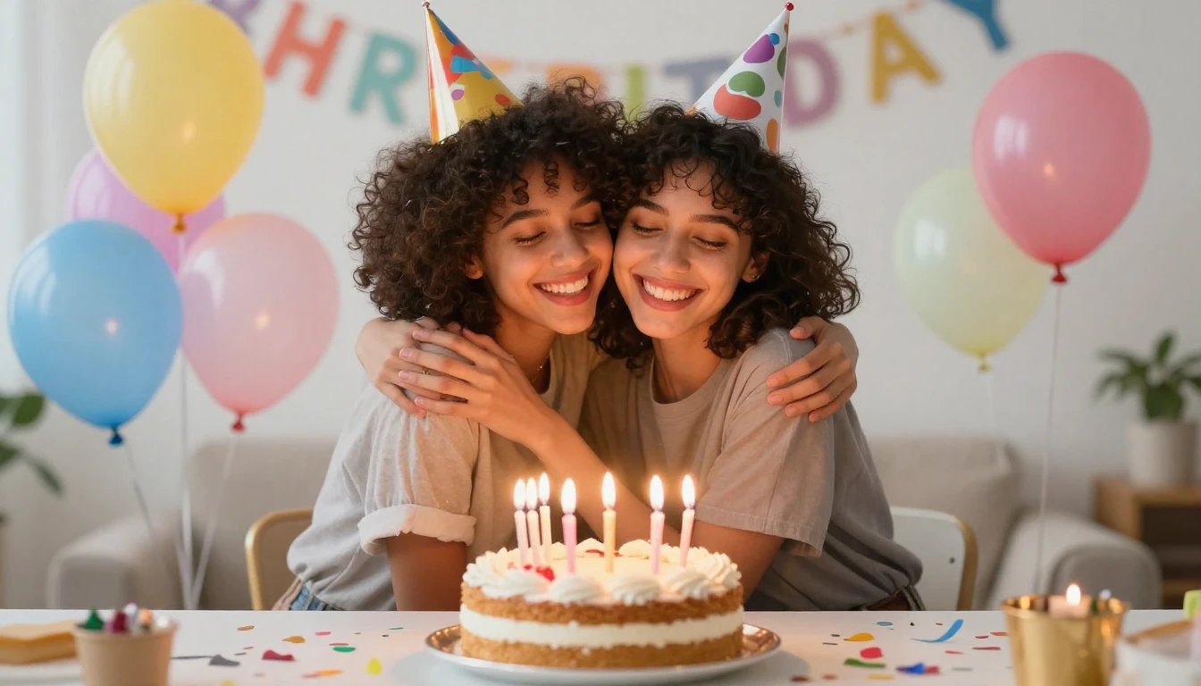A heartwarming scene of two best friends celebrating a birth...