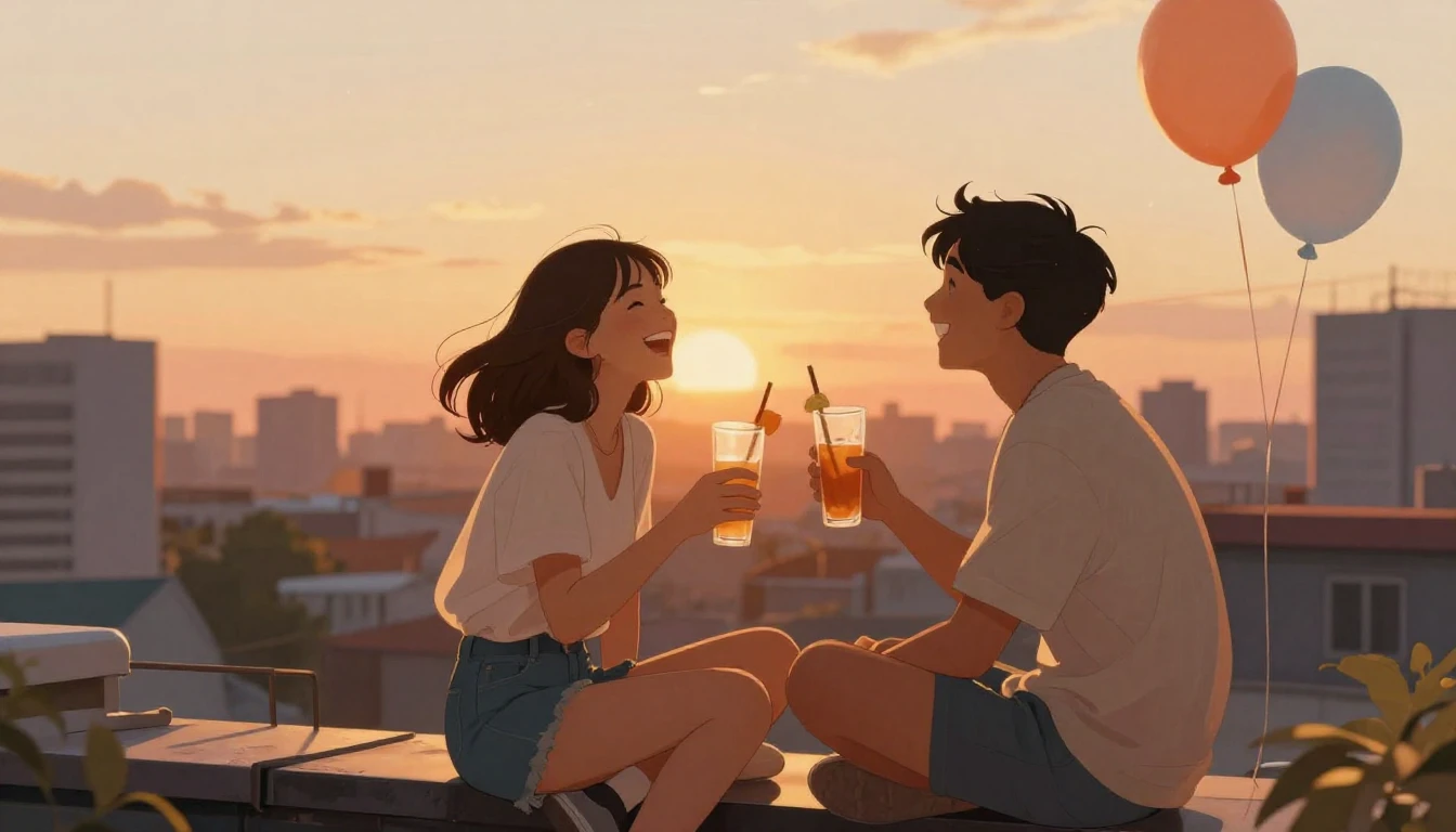 A warm and nostalgic illustration of two best friends sittin...