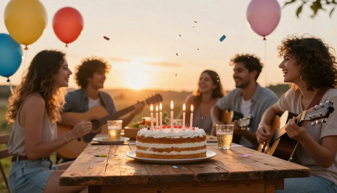 A warm and inviting scene of a birthday celebration outdoors...