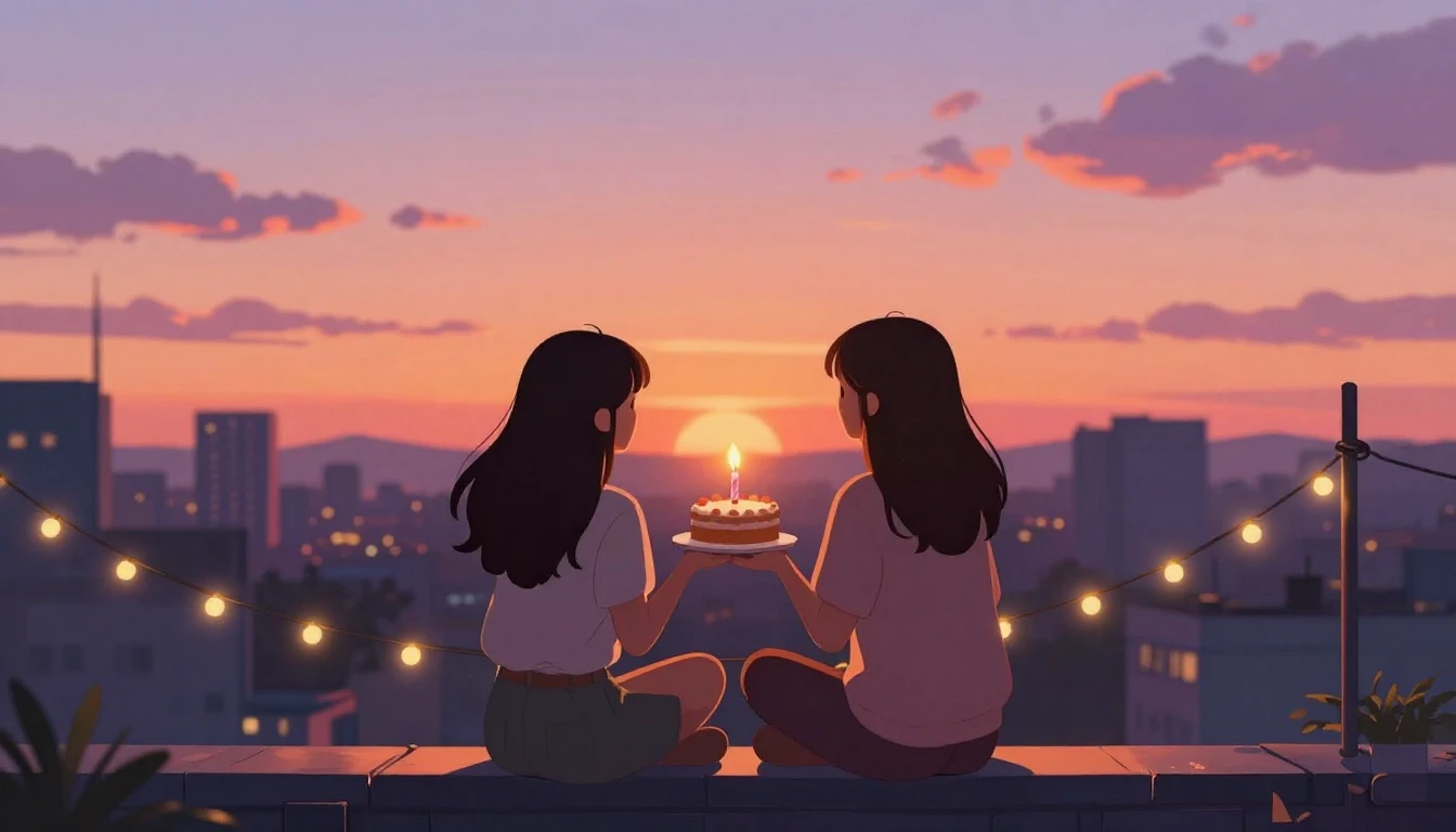 A heartwarming illustration of two best friends sitting on a...