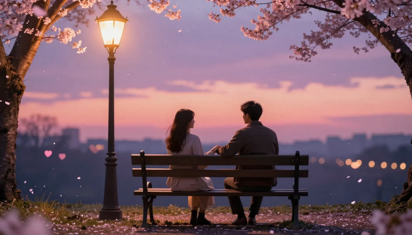 A romantic and dreamy scene of a couple holding hands sittin...