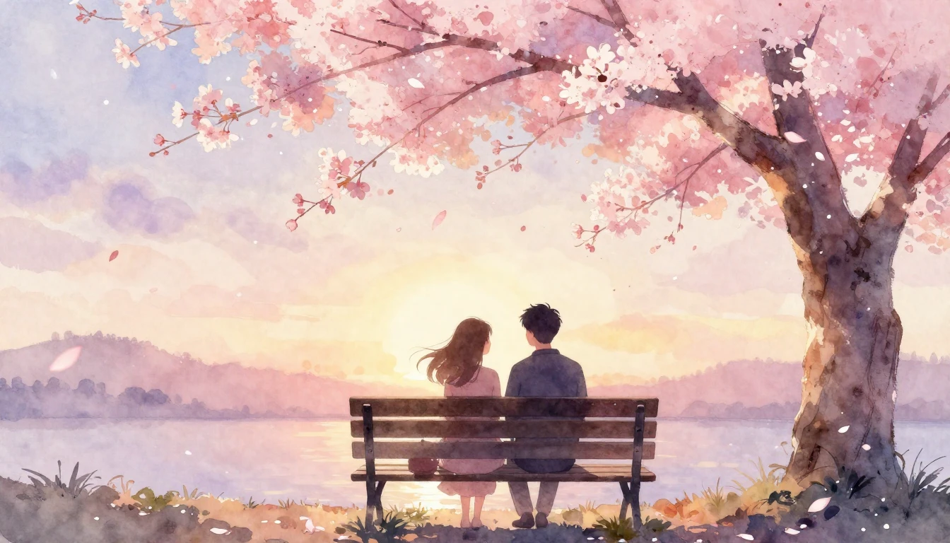 A delicate watercolor painting of two intertwined silhouette...