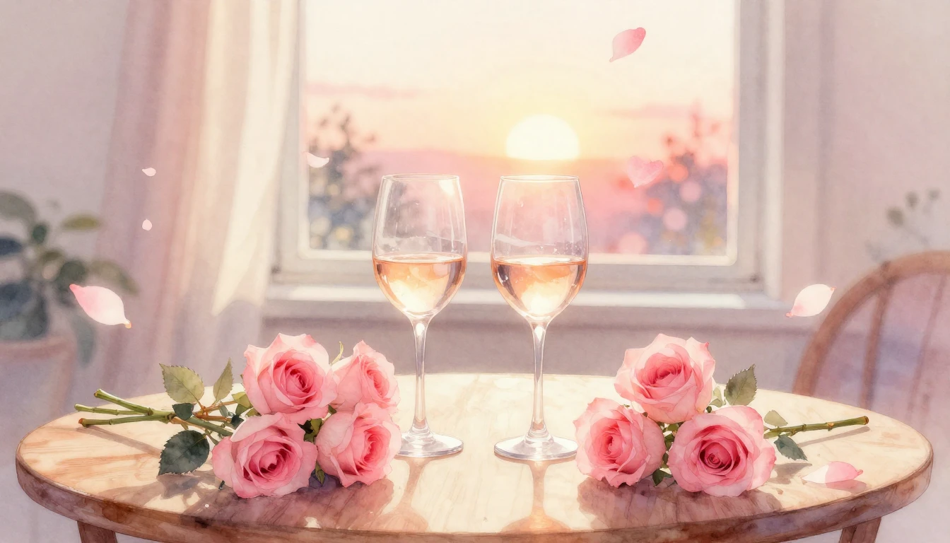 A soft and ethereal watercolor painting depicting a cozy, ro...