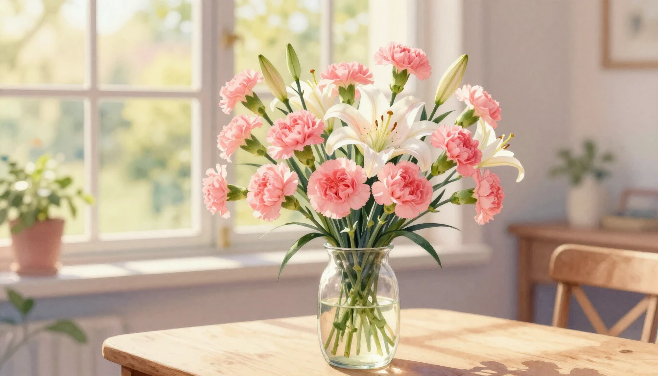 A beautiful and soft watercolor painting depicting a bouquet...