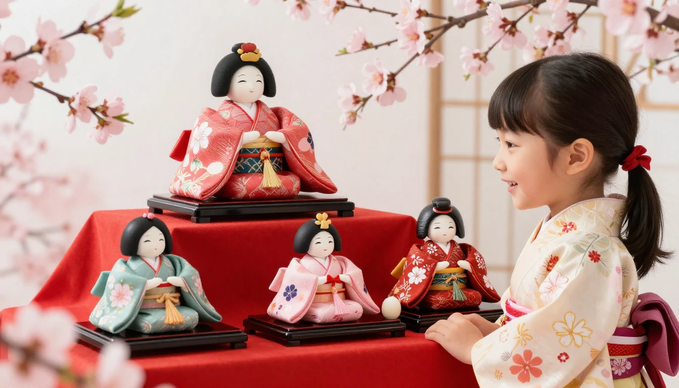 A beautiful illustration of a traditional Japanese Hinamatsu...