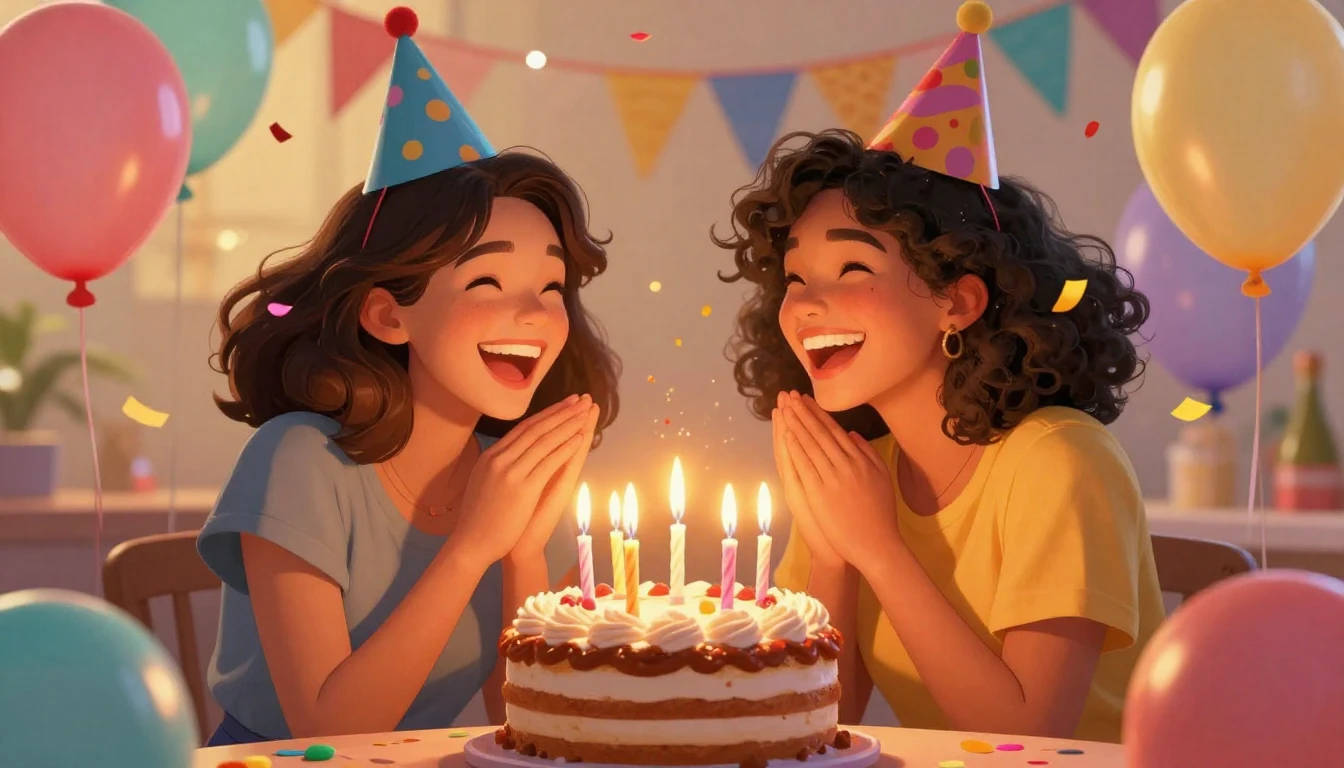 A vibrant and cheerful birthday concept art featuring two ha...