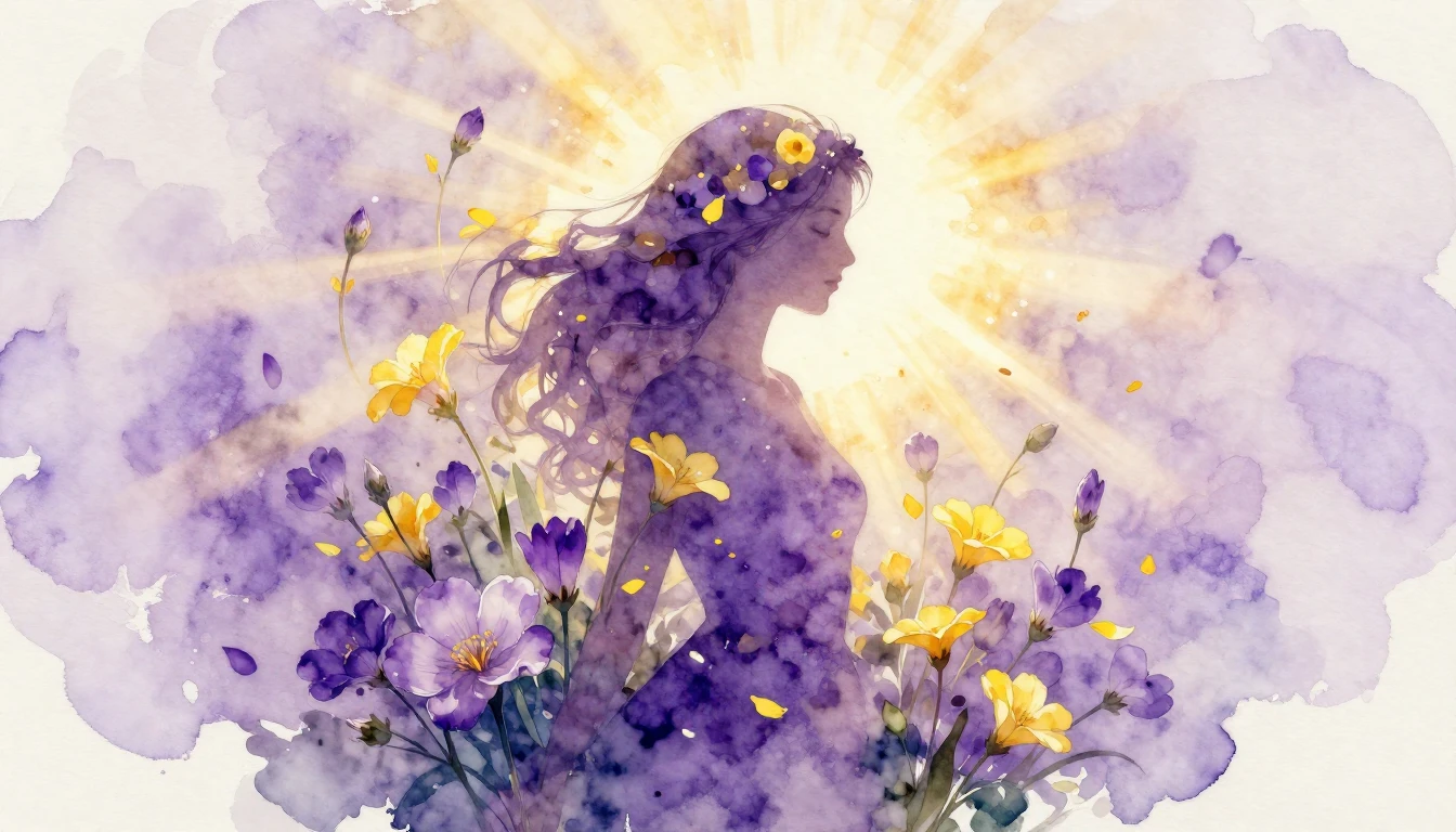 A beautiful watercolor painting depicting a symbolic silhoue...