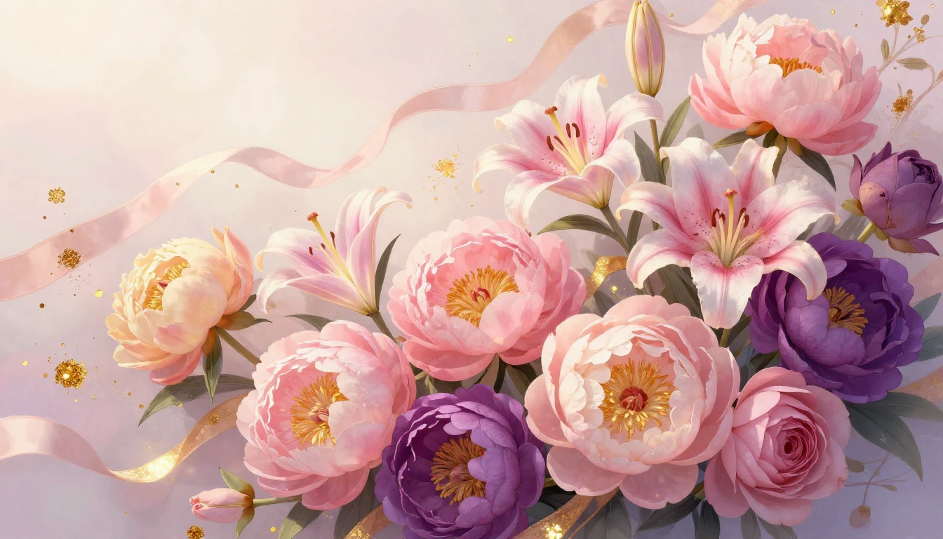 A beautiful and vibrant composition featuring a variety of b...