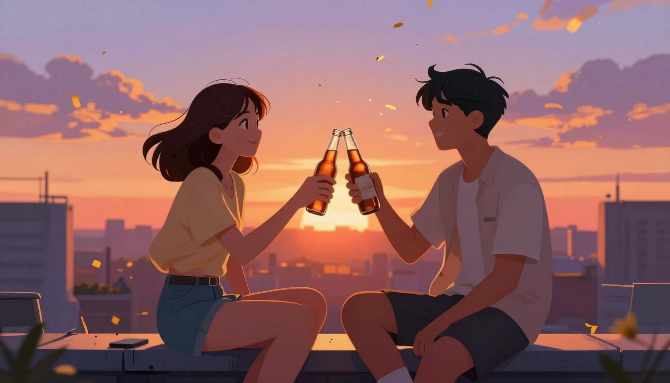 A vibrant digital art illustration of two best friends sitti...