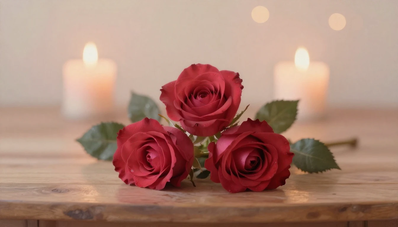 A soft and ethereal painting depicting two delicate red rose...