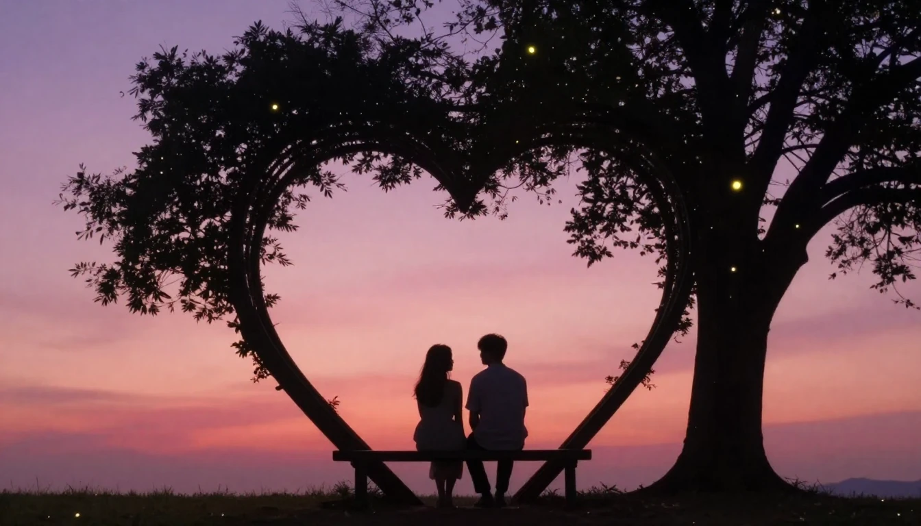 A romantic and intimate scene showing two silhouettes sittin...