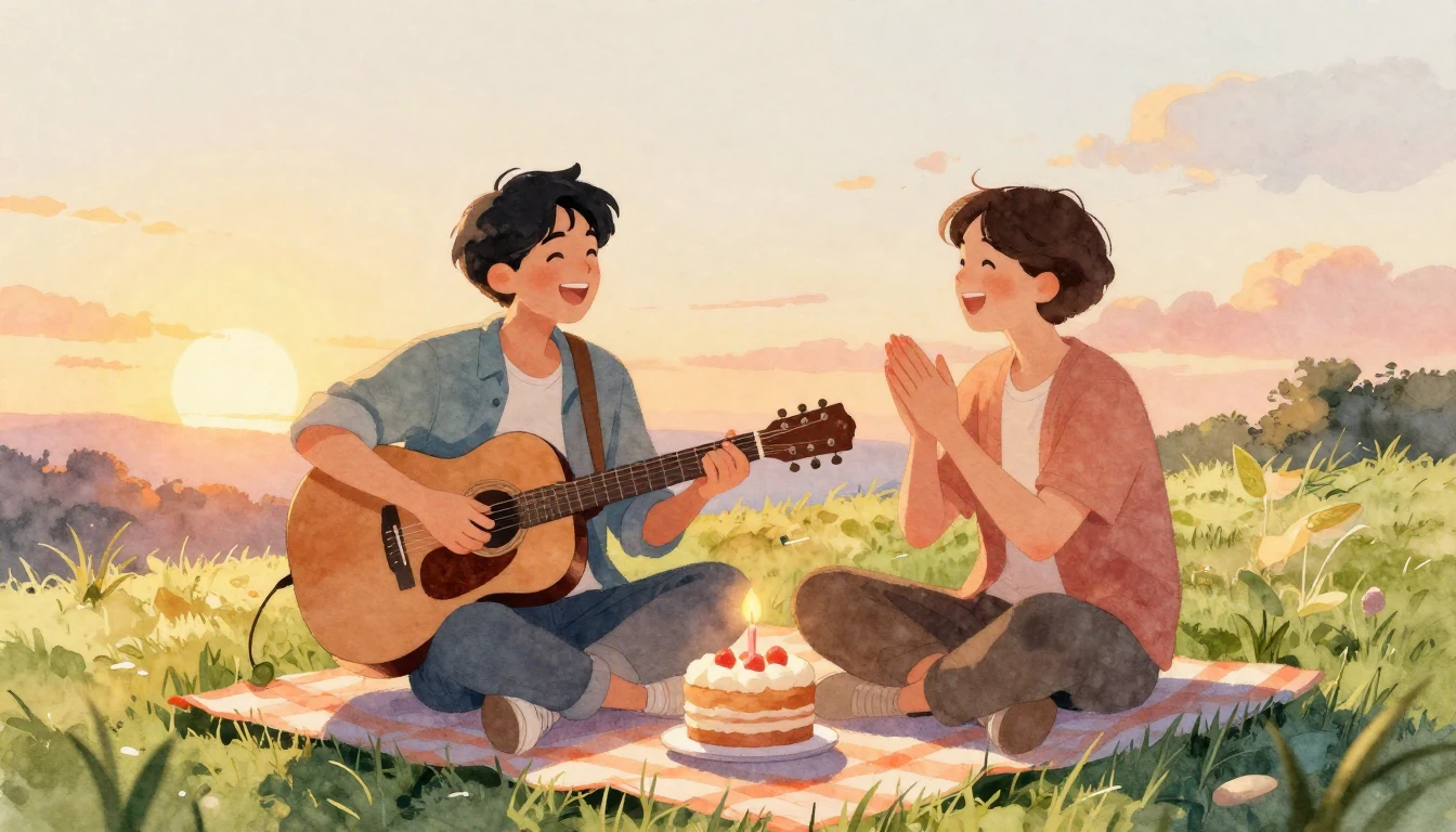 A heartwarming watercolor illustration of two close friends ...
