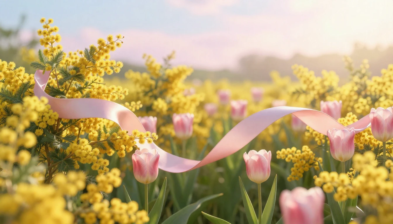 A breathtaking spring meadow filled with blooming mimosas an...