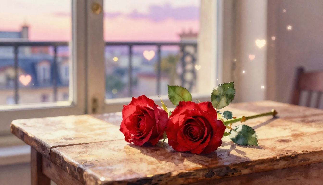 A beautiful watercolor painting of two delicate red roses in...