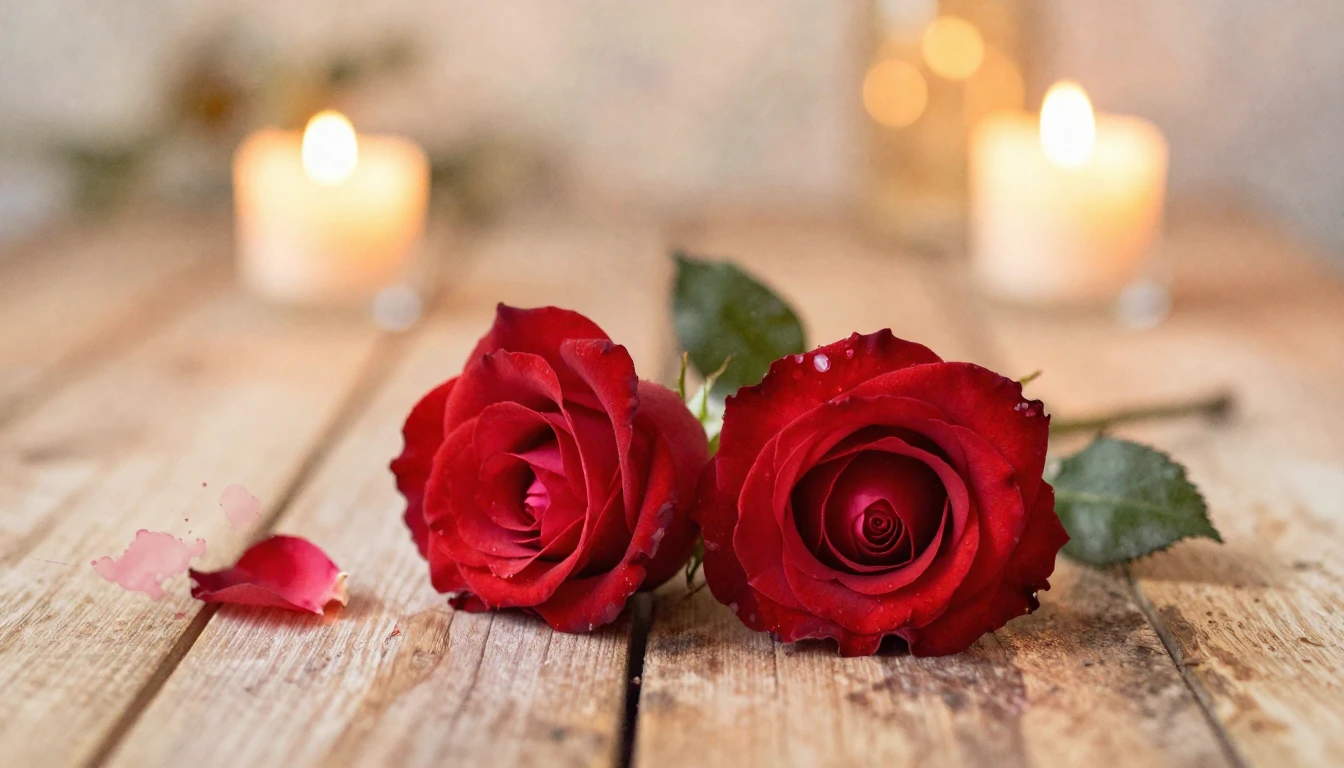 A soft watercolor painting of two delicate red roses intertw...