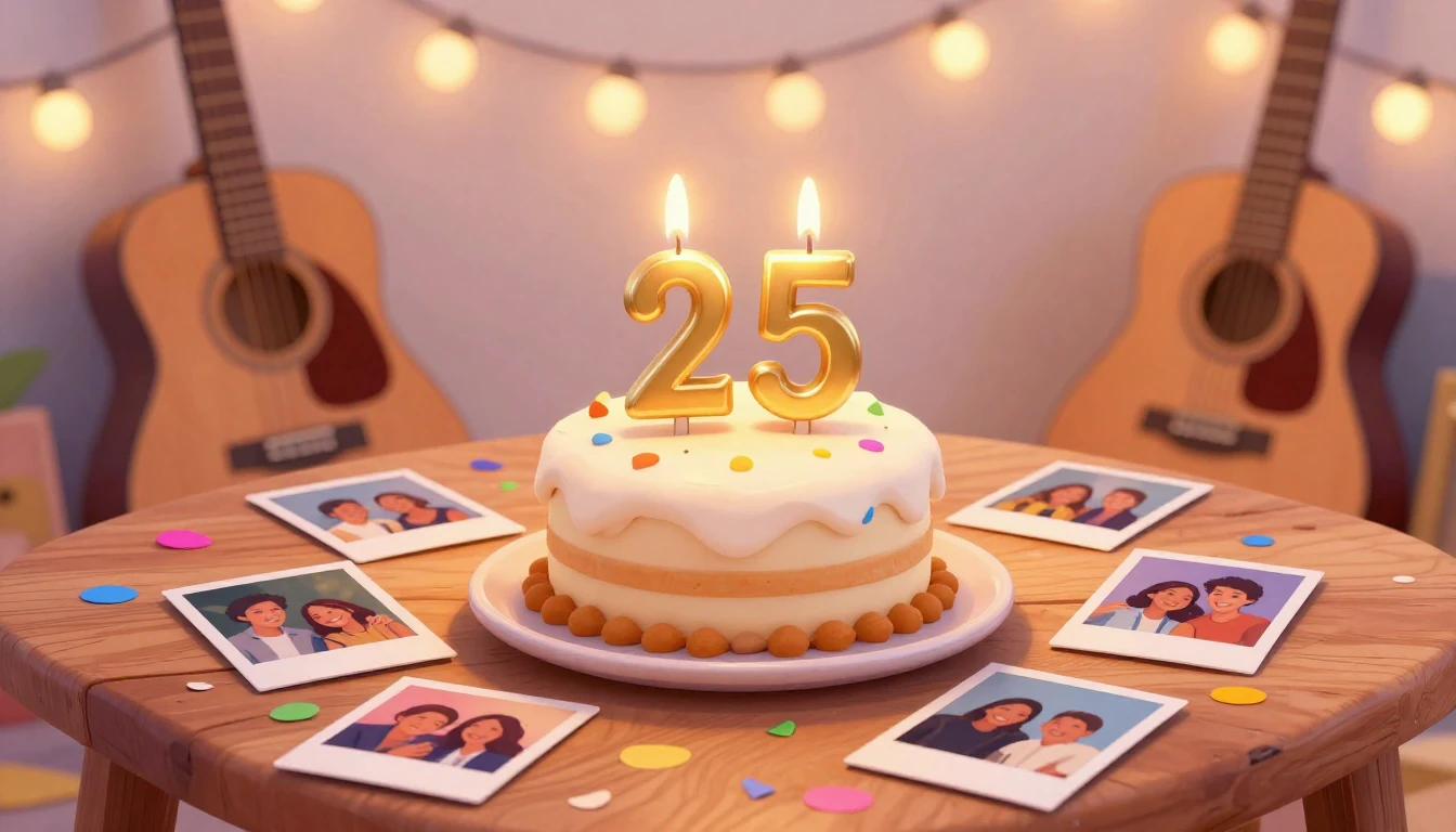 A vibrant and nostalgic digital artwork celebrating a 25th b...