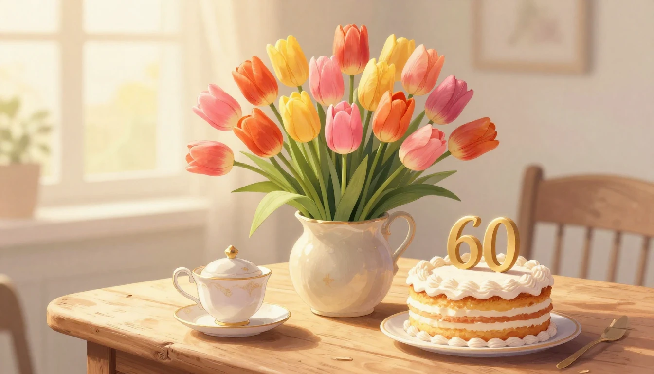 A heartwarming and elegant illustration celebrating a 60th b...