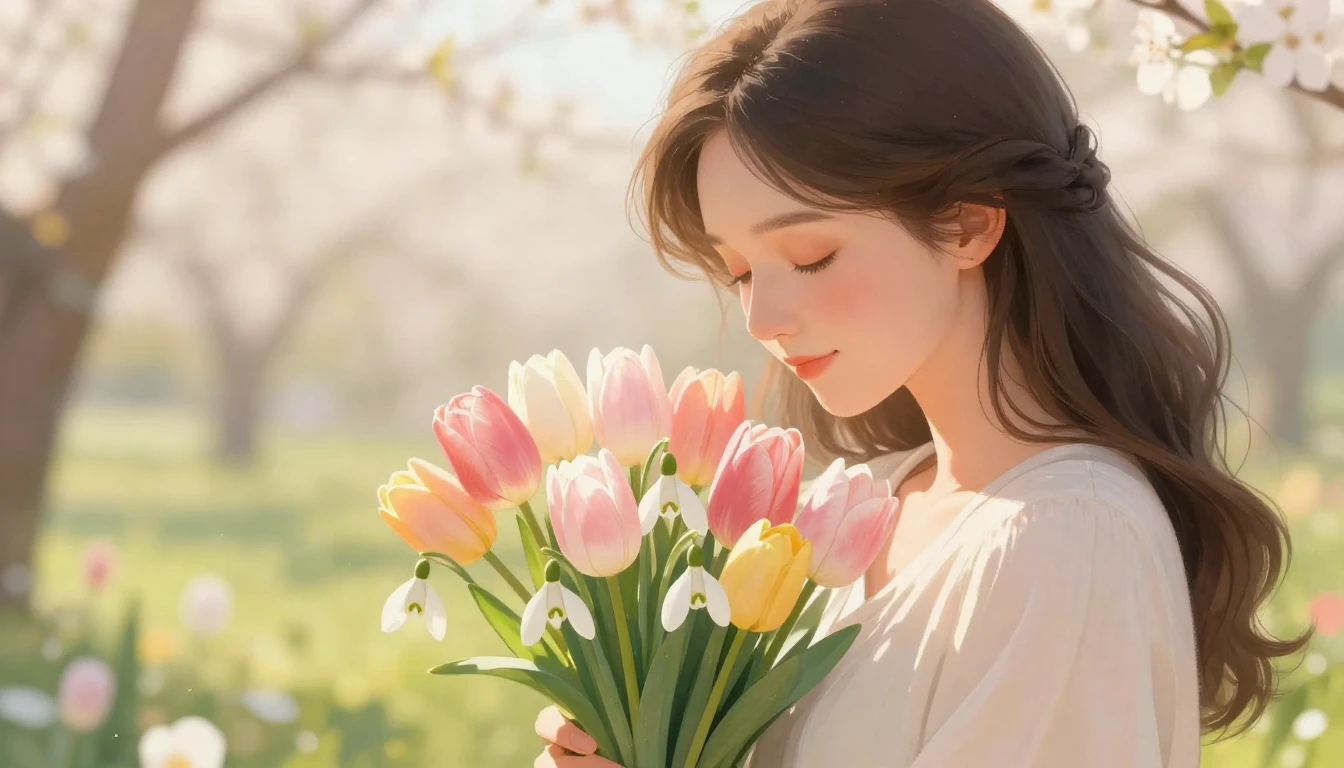 A heartwarming and tender illustration of a beautiful, gentl...