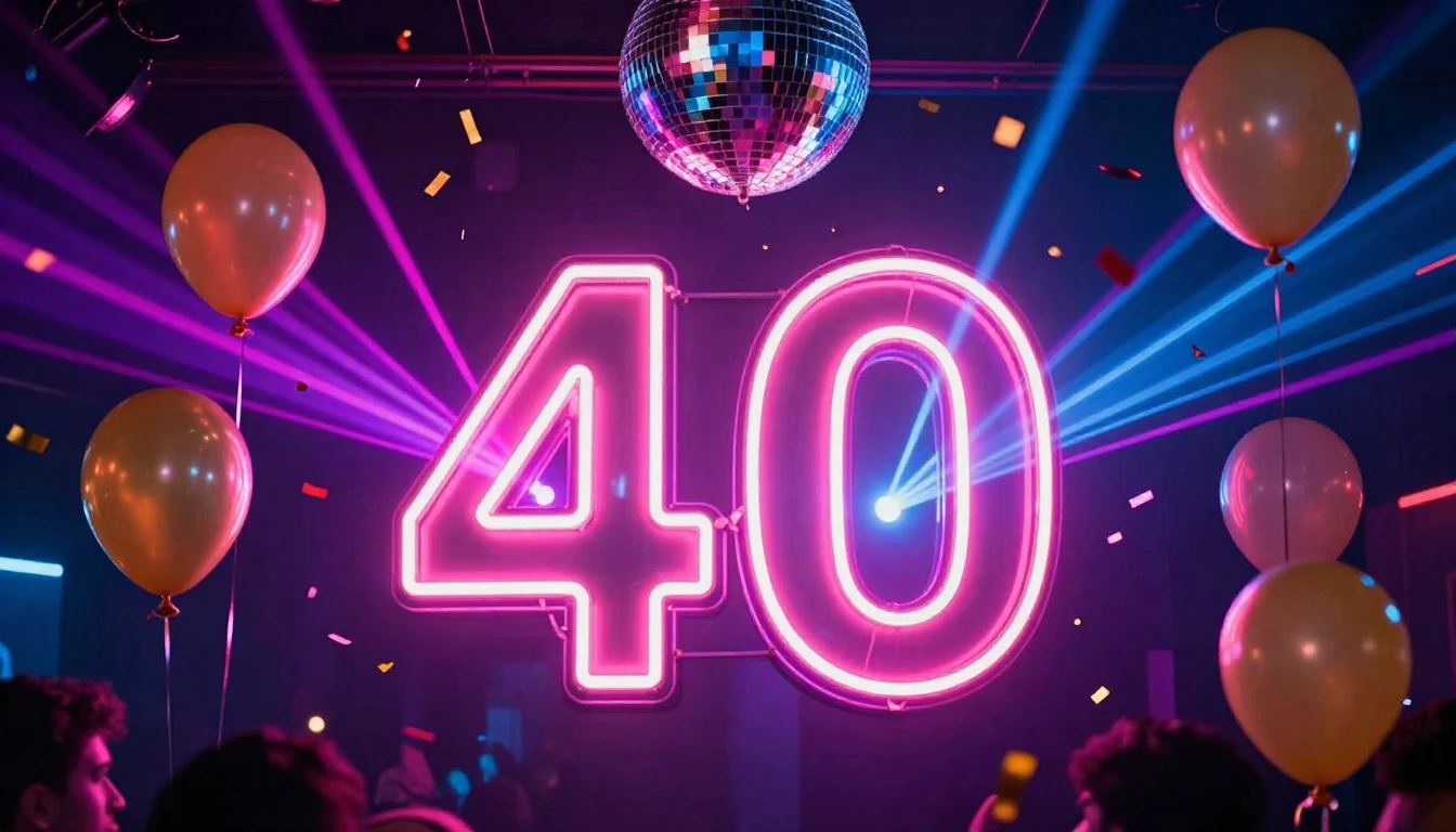 A vibrant and electric party scene featuring a large, glowin...